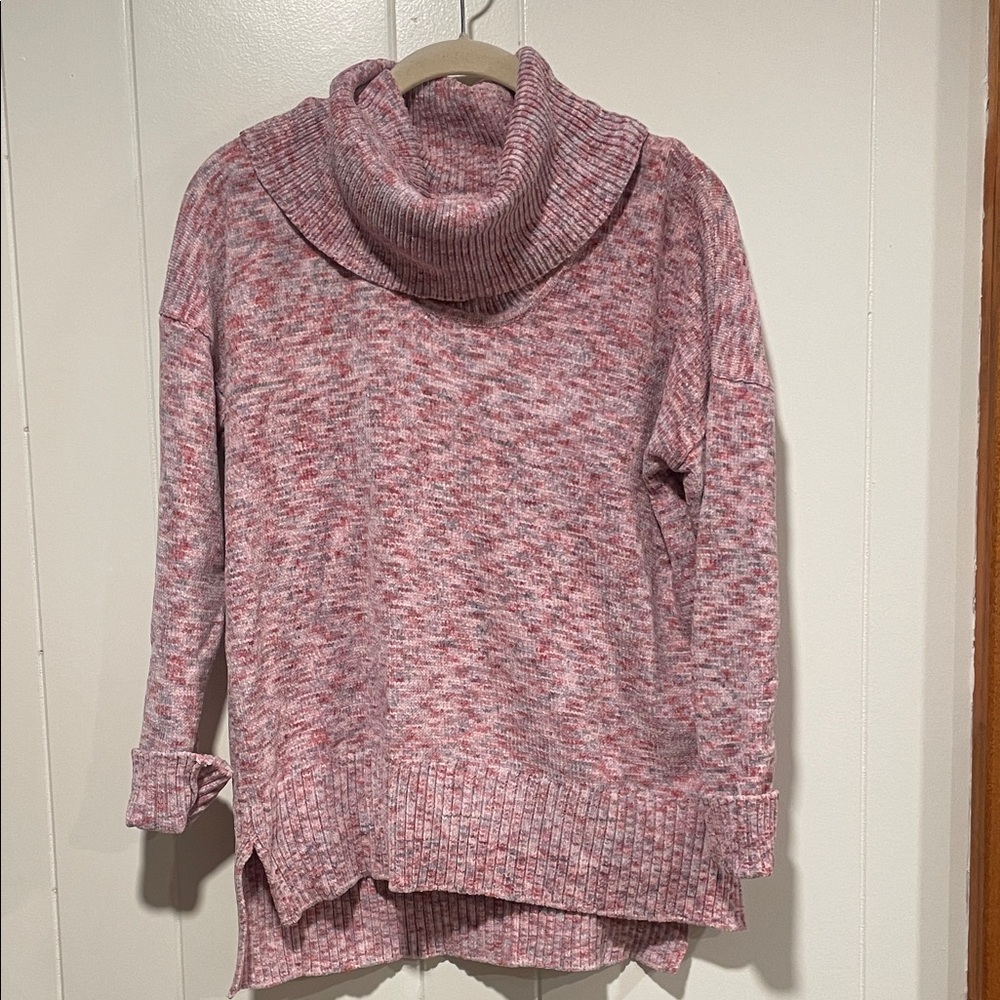 Cable & Gauge Marled Pink Cowl Neck Sweater